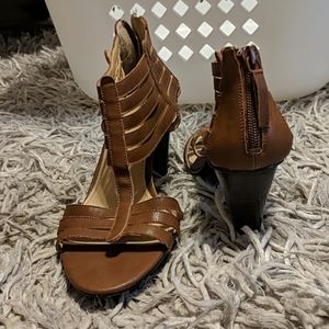 Nine West Brown Zip Heel Sandals